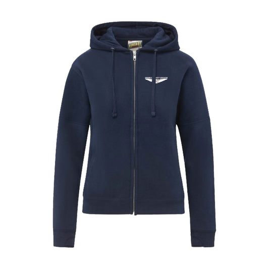 Ladies Navy Blue Fleece Hood Full Zip Sweatshirt